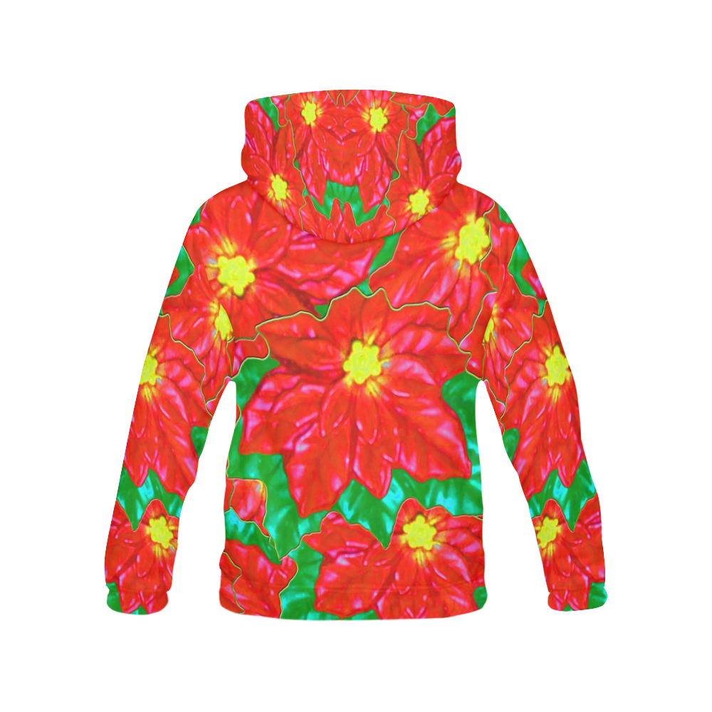 Red Orange Poinsettias All Over Print Hoodie for Women (USA Size) (Model H13)
