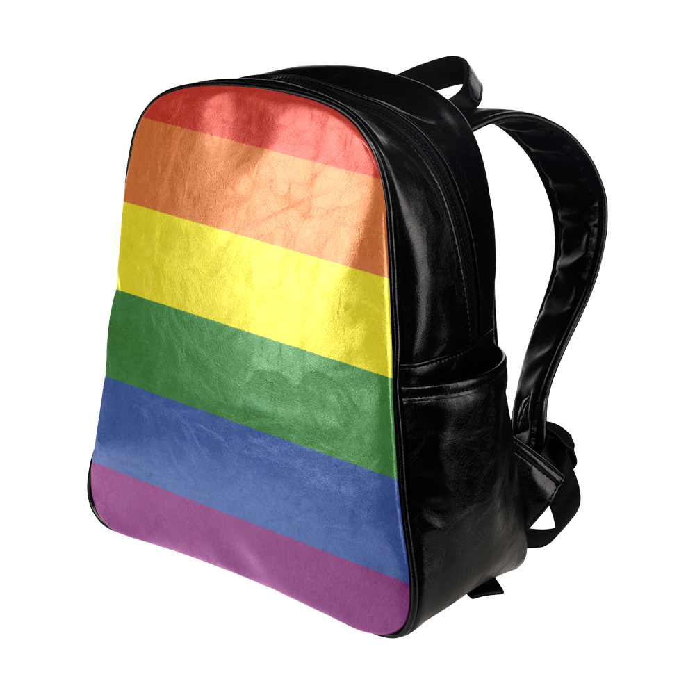 Stripes with rainbow colors Multi-Pockets Backpack (Model 1636)