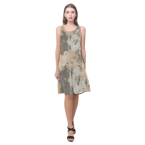 Abstract Mud Puddle Sleeveless Splicing Shift Dress(Model D17)
