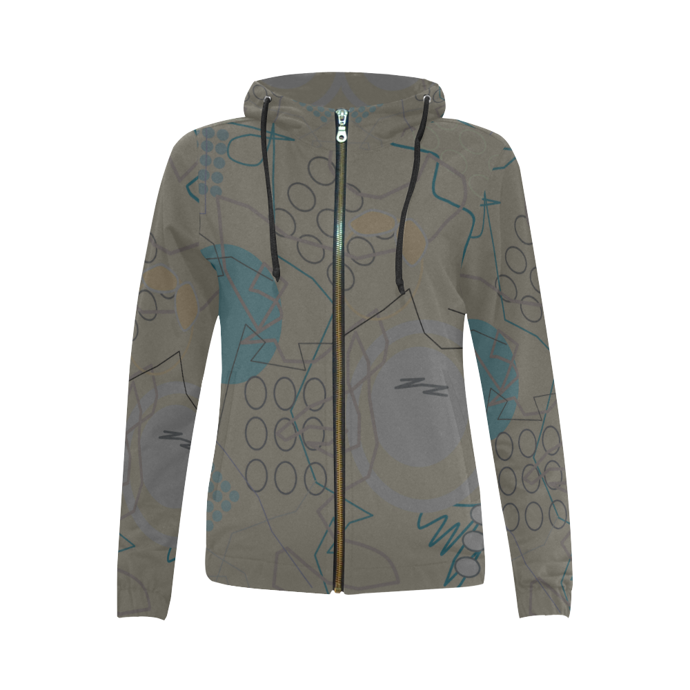 Abstract 8 brown All Over Print Full Zip Hoodie for Women (Model H14)