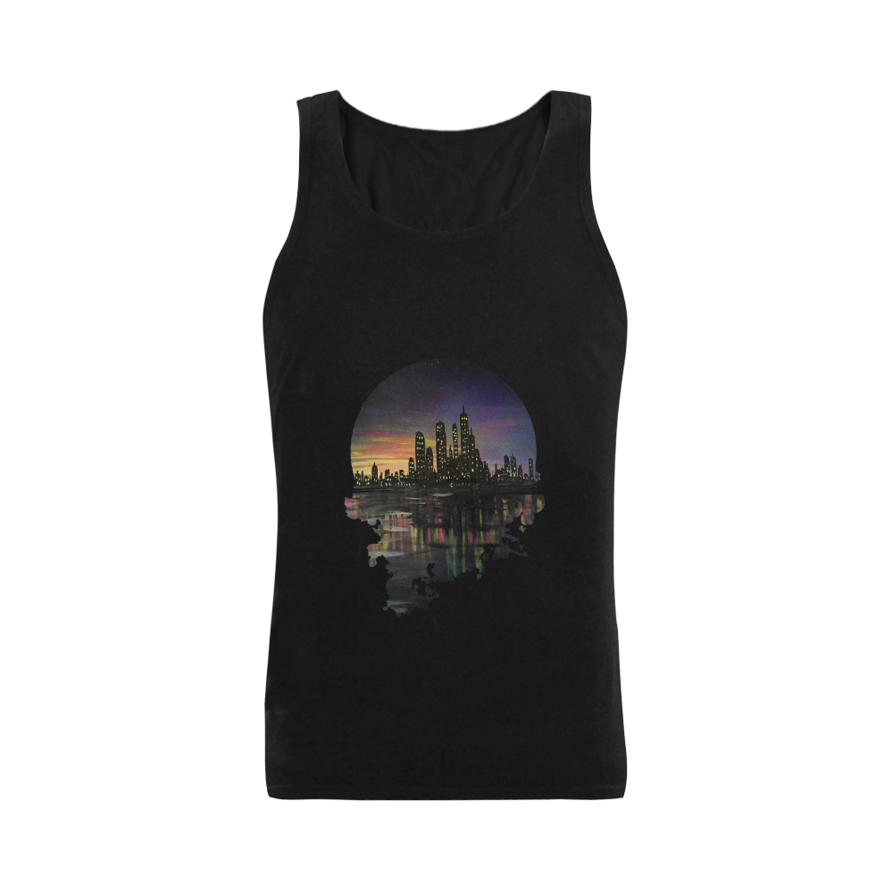 City Lights Plus-size Men's Shoulder-Free Tank Top (Model T33)