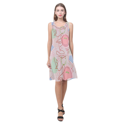 Abstract 8 pink Sleeveless Splicing Shift Dress(Model D17)
