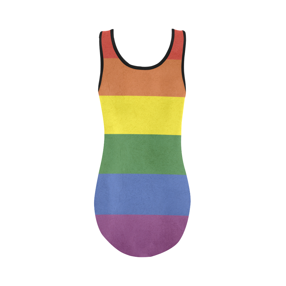 Stripes with rainbow colors Vest One Piece Swimsuit (Model S04)