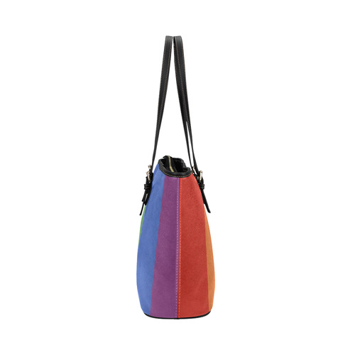 Stripes with rainbow colors Leather Tote Bag/Small (Model 1651)