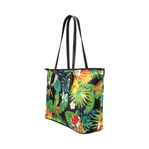 Tropical Pineapple Floral Low Polygon Art Leather Tote Bag/Small (Model 1651)