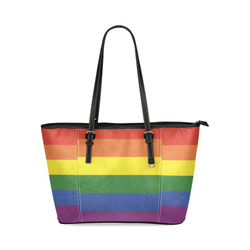 Stripes with rainbow colors Leather Tote Bag/Small (Model 1640)