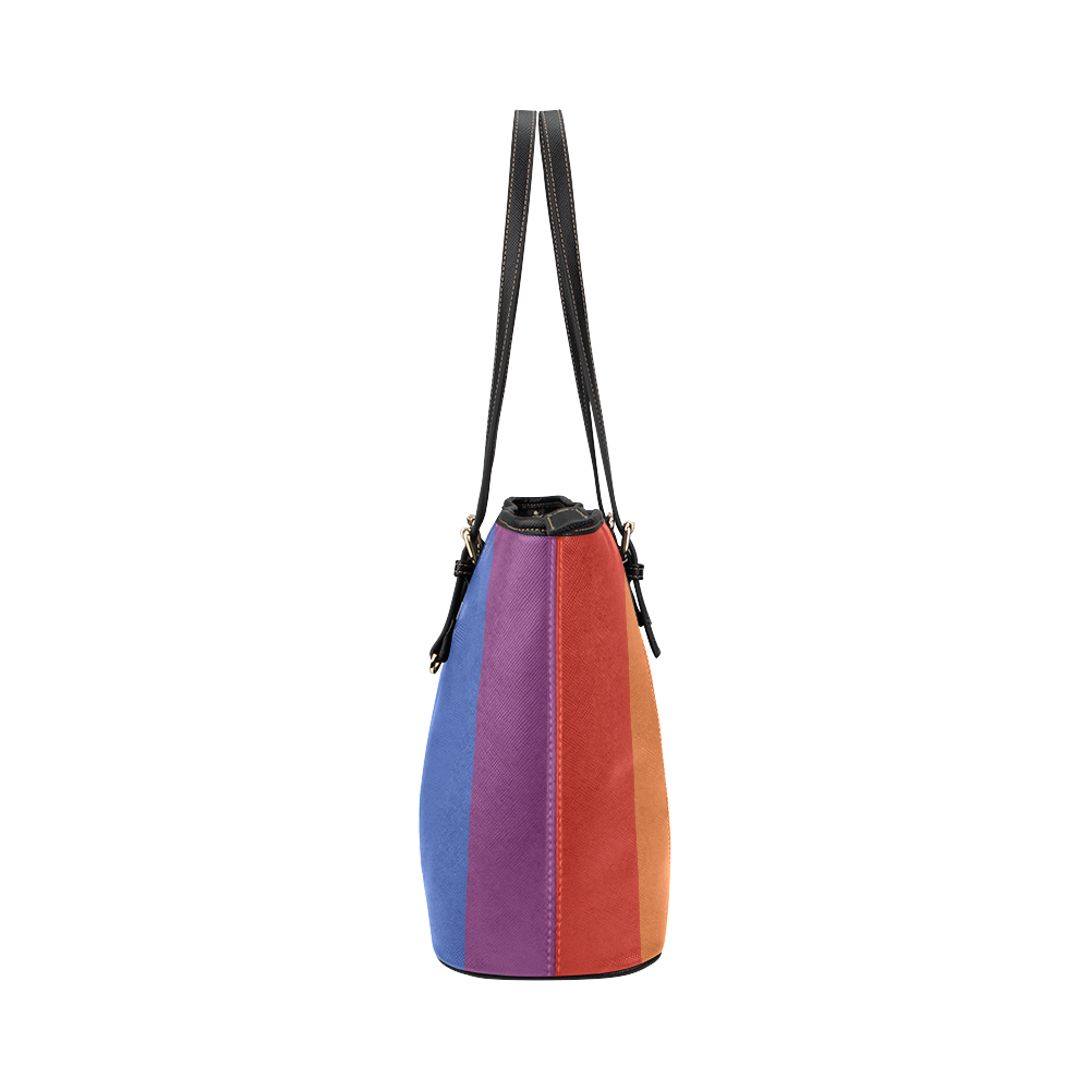 Stripes with rainbow colors Leather Tote Bag/Small (Model 1651)
