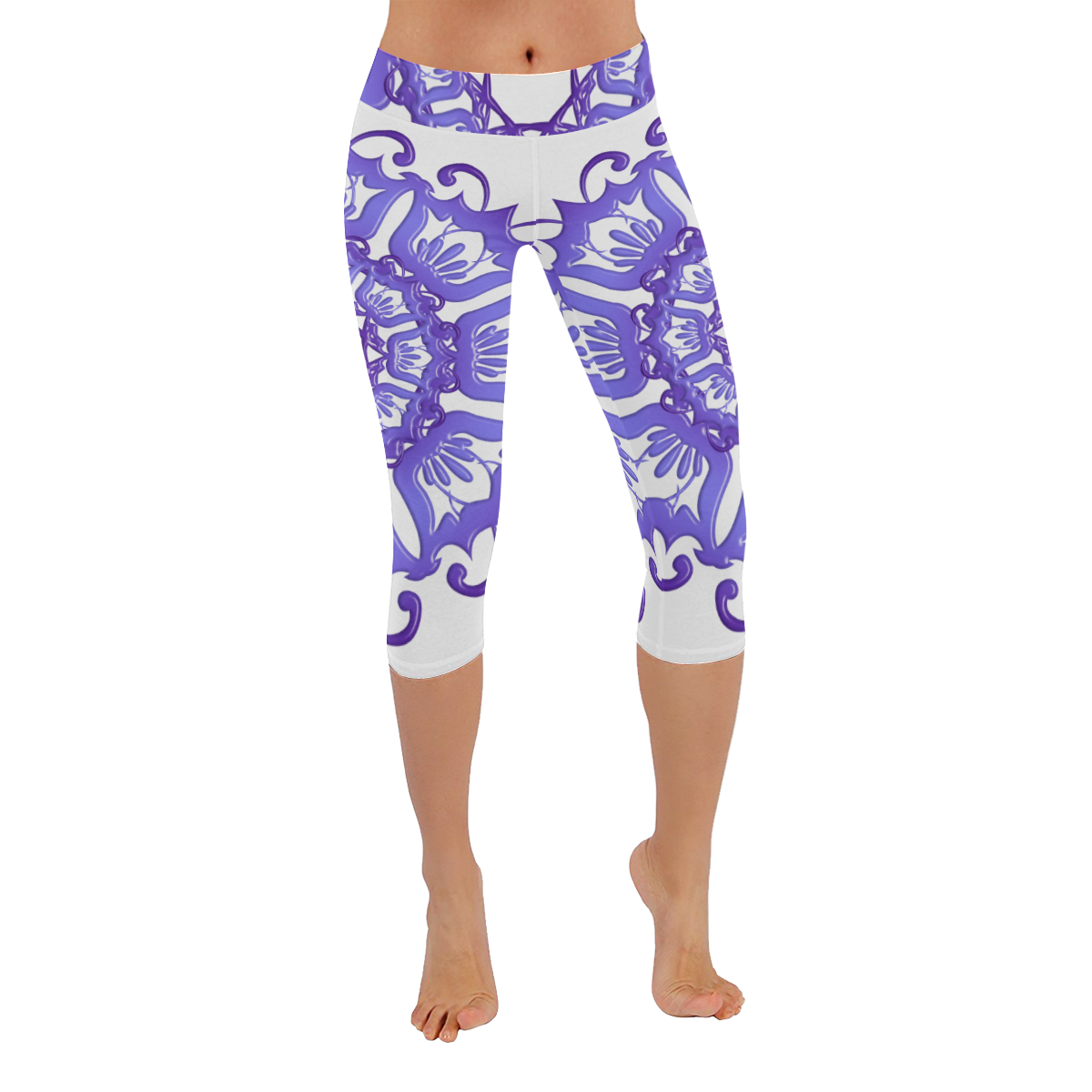 Floral violet mandala Women's Low Rise Capri Leggings (Invisible Stitch) (Model L08)