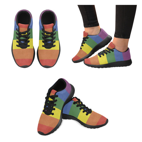 Stripes with rainbow colors Women's Running Shoes/Large Size (Model 020)