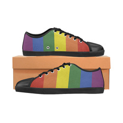 Stripes with rainbow colors Canvas Shoes for Women/Large Size (Model 016)