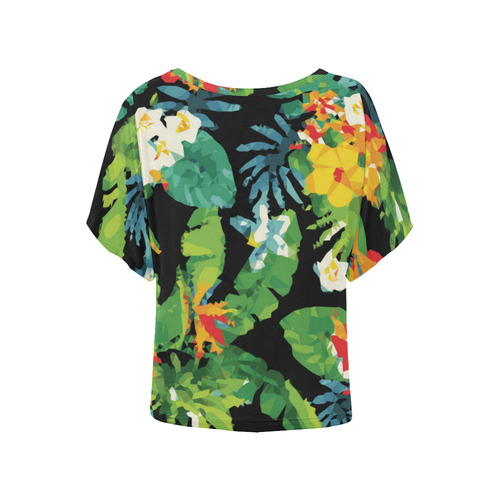 Tropical Pineapple Floral Low Polygon Art Women's Batwing-Sleeved Blouse T shirt (Model T44)