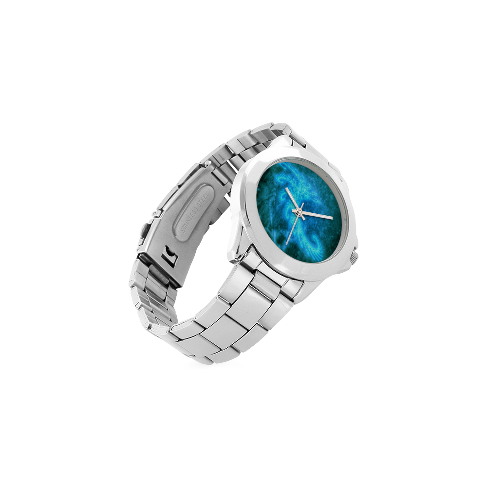 Blue Spiral Fractal Unisex Stainless Steel Watch(Model 103)