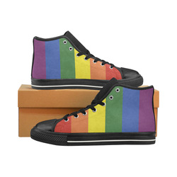 Stripes with rainbow colors High Top Canvas Women's Shoes/Large Size (Model 017)