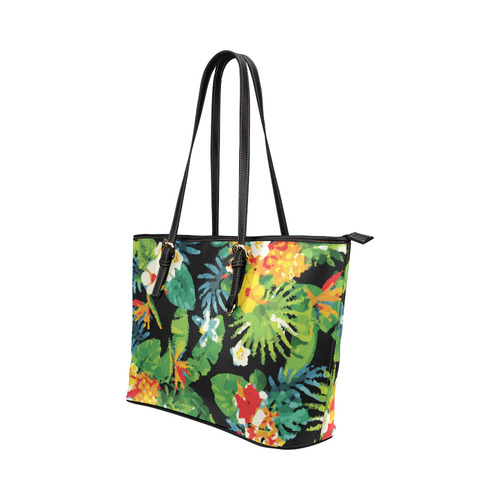 Tropical Pineapple Floral Low Polygon Art Leather Tote Bag/Large (Model 1651)