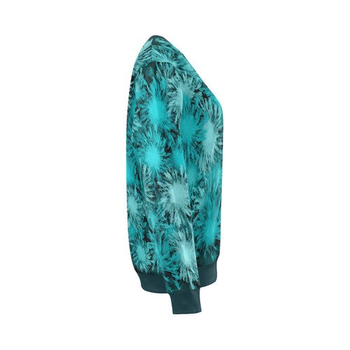 Abstract Turquoise frosty flowers, pattern All Over Print Crewneck Sweatshirt for Women (Model H18)