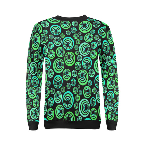 Crazy Fun Neon Blue & Green retro pattern All Over Print Crewneck Sweatshirt for Women (Model H18)