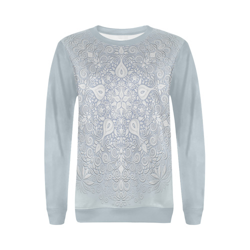 White and Blue Watercolor Mandala Pattern All Over Print Crewneck Sweatshirt for Women (Model H18)
