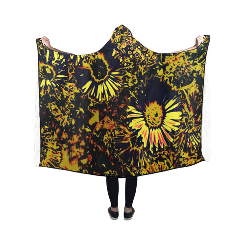 Amazing neon flowers B by JamColors Hooded Blanket 50''x40''
