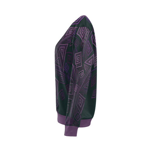 Psychedelic 3D Square Spirals - purple All Over Print Crewneck Sweatshirt for Women (Model H18)