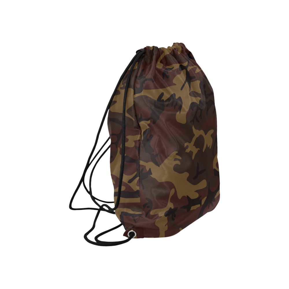 Camo Dark Brown Large Drawstring Bag Model 1604 (Twin Sides)  16.5"(W) * 19.3"(H)