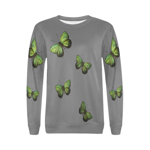 Arhopala horsfield butterflies painting All Over Print Crewneck Sweatshirt for Women (Model H18)