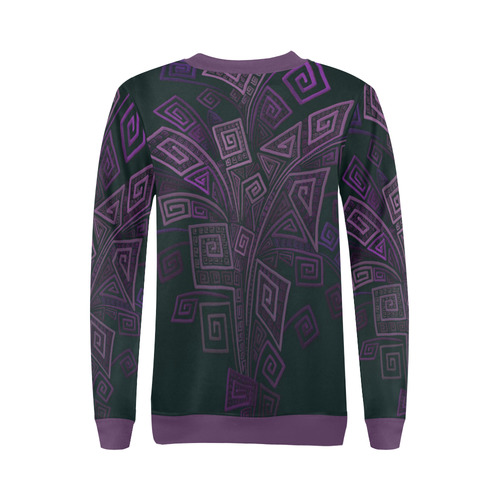 Psychedelic 3D Square Spirals - purple All Over Print Crewneck Sweatshirt for Women (Model H18)