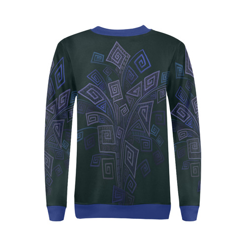 Psychedelic 3D Square Spirals - blue and purple All Over Print Crewneck Sweatshirt for Women (Model H18)