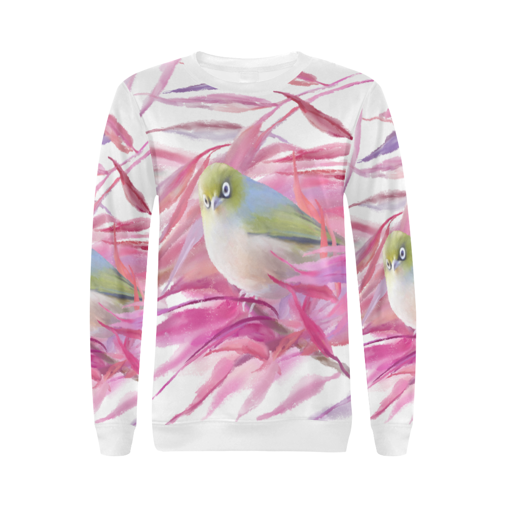 Cute little SilverEye, angry bird watercolor All Over Print Crewneck Sweatshirt for Women (Model H18)