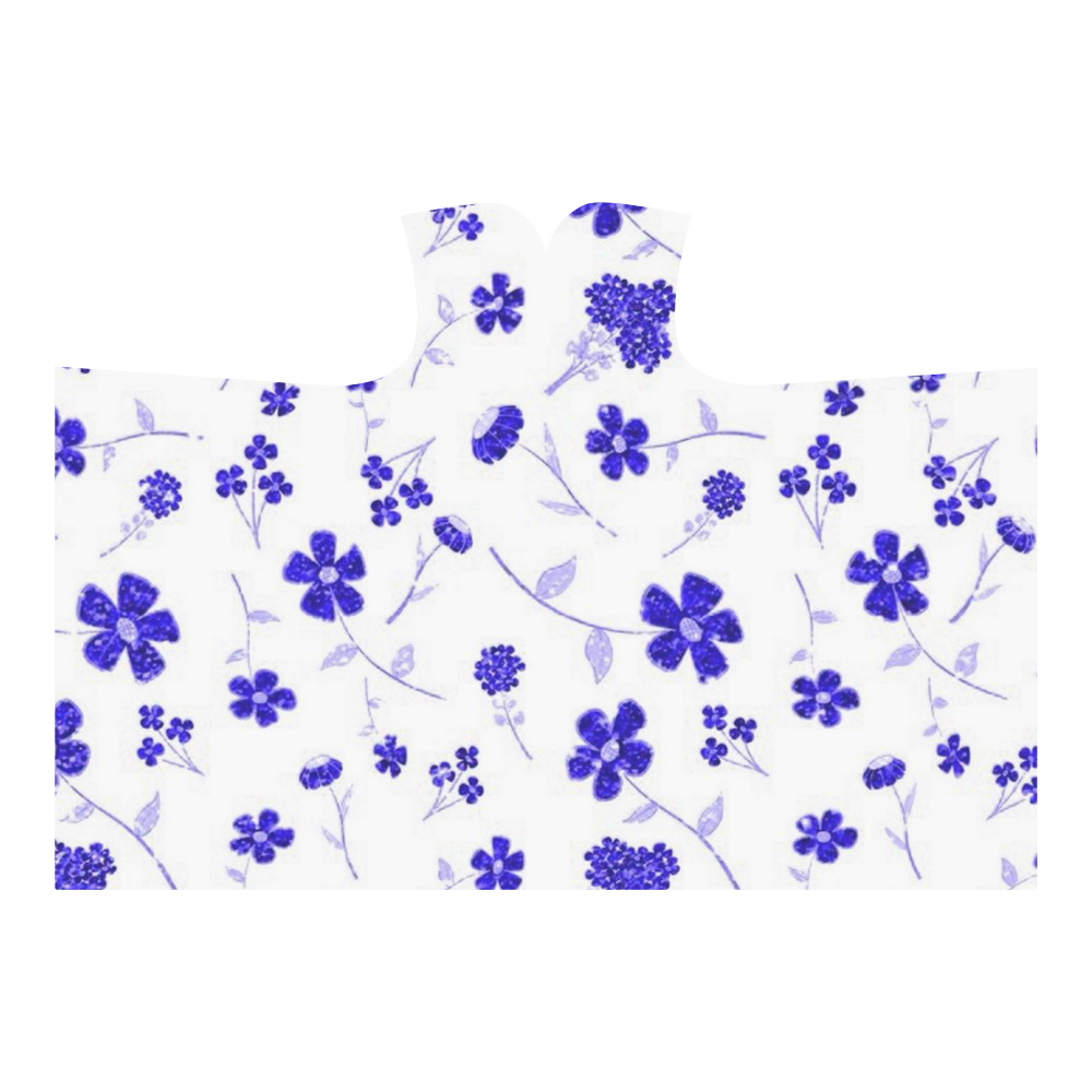 sweet shiny flora blue Hooded Blanket 80''x56''