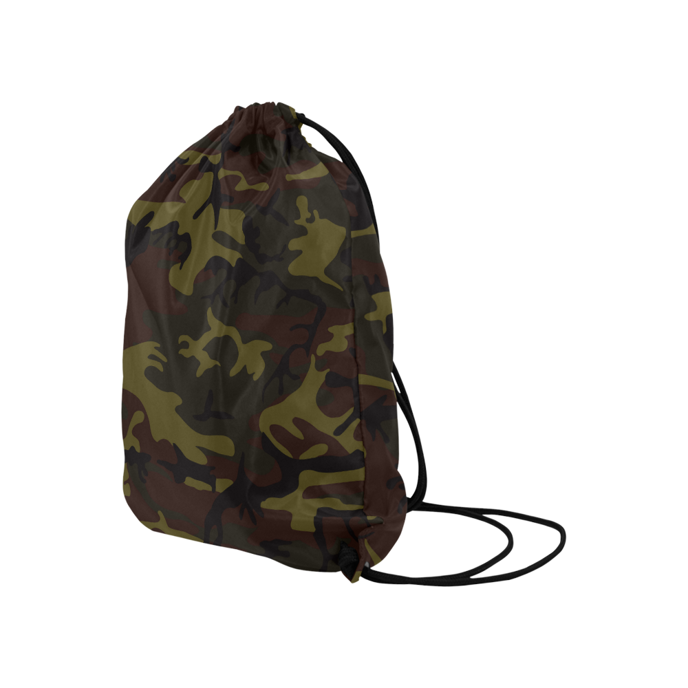 Camo Green Brown Large Drawstring Bag Model 1604 (Twin Sides)  16.5"(W) * 19.3"(H)