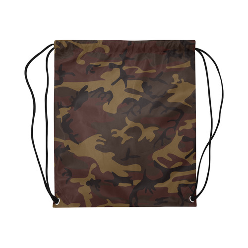 Camo Dark Brown Large Drawstring Bag Model 1604 (Twin Sides)  16.5"(W) * 19.3"(H)