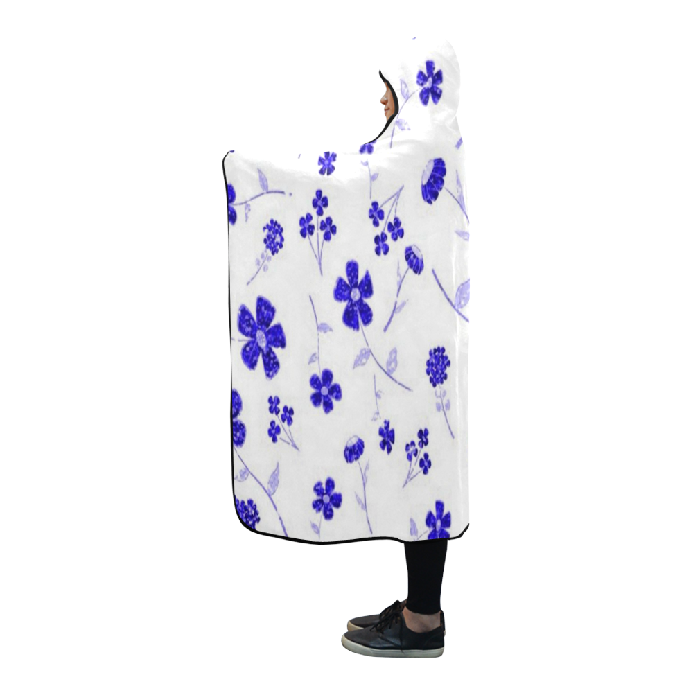 sweet shiny flora blue Hooded Blanket 80''x56''
