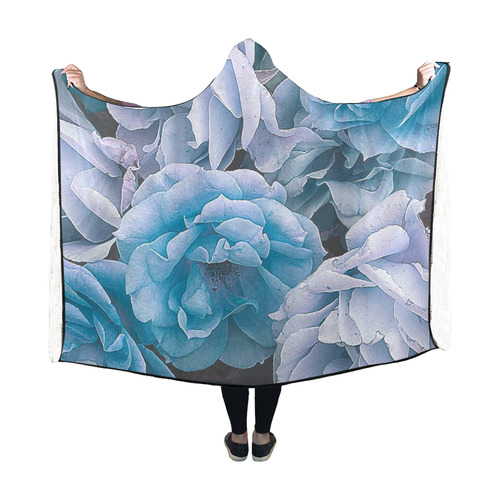 great garden roses blue Hooded Blanket 60''x50''