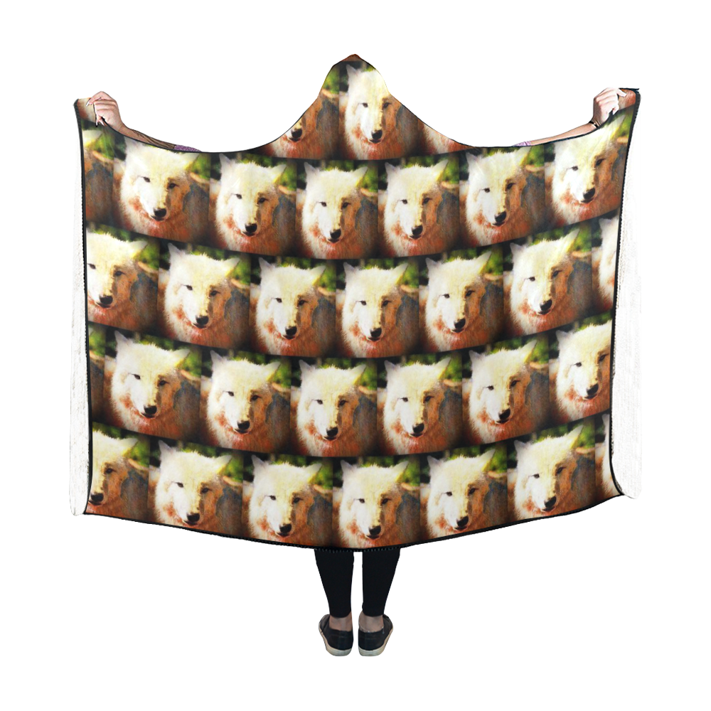 cute animal drops - Wolf by JamColors Hooded Blanket 60''x50''