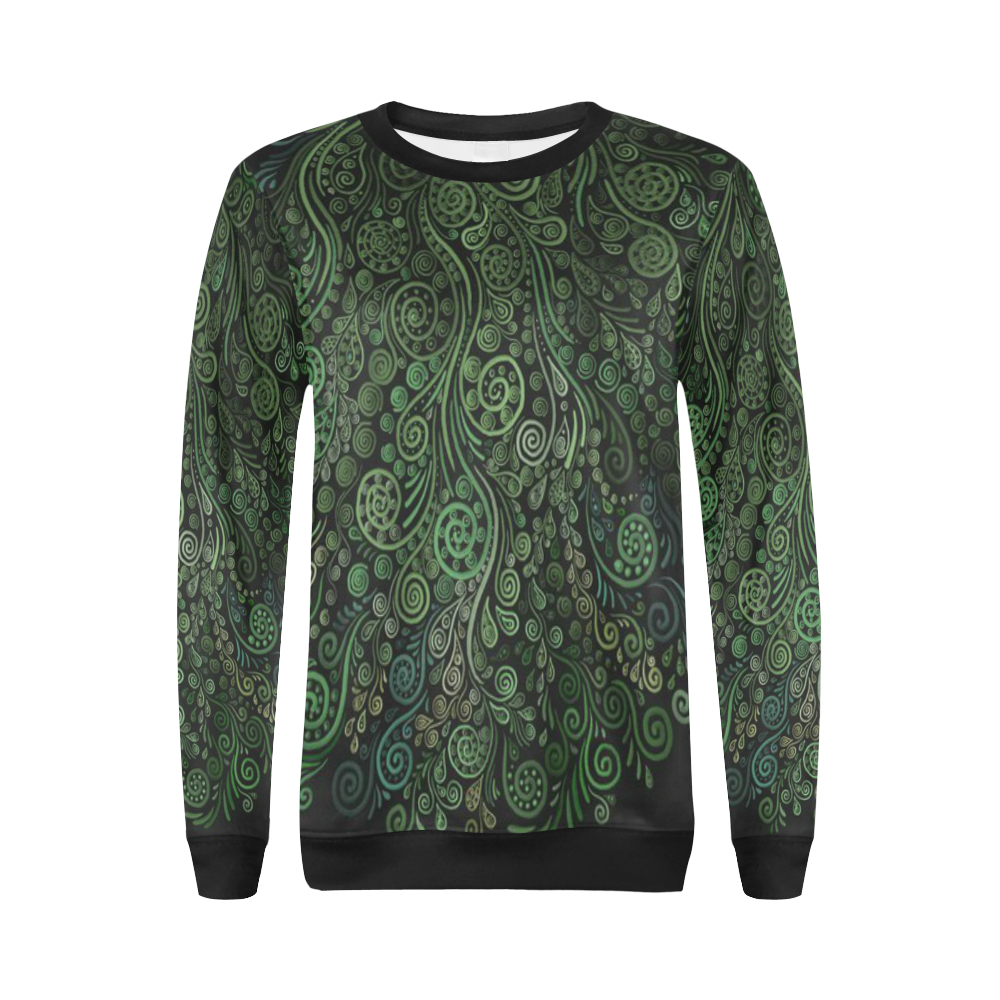 3D Psychedelic Abstract Fantasy Tree Greenery All Over Print Crewneck Sweatshirt for Women (Model H18)