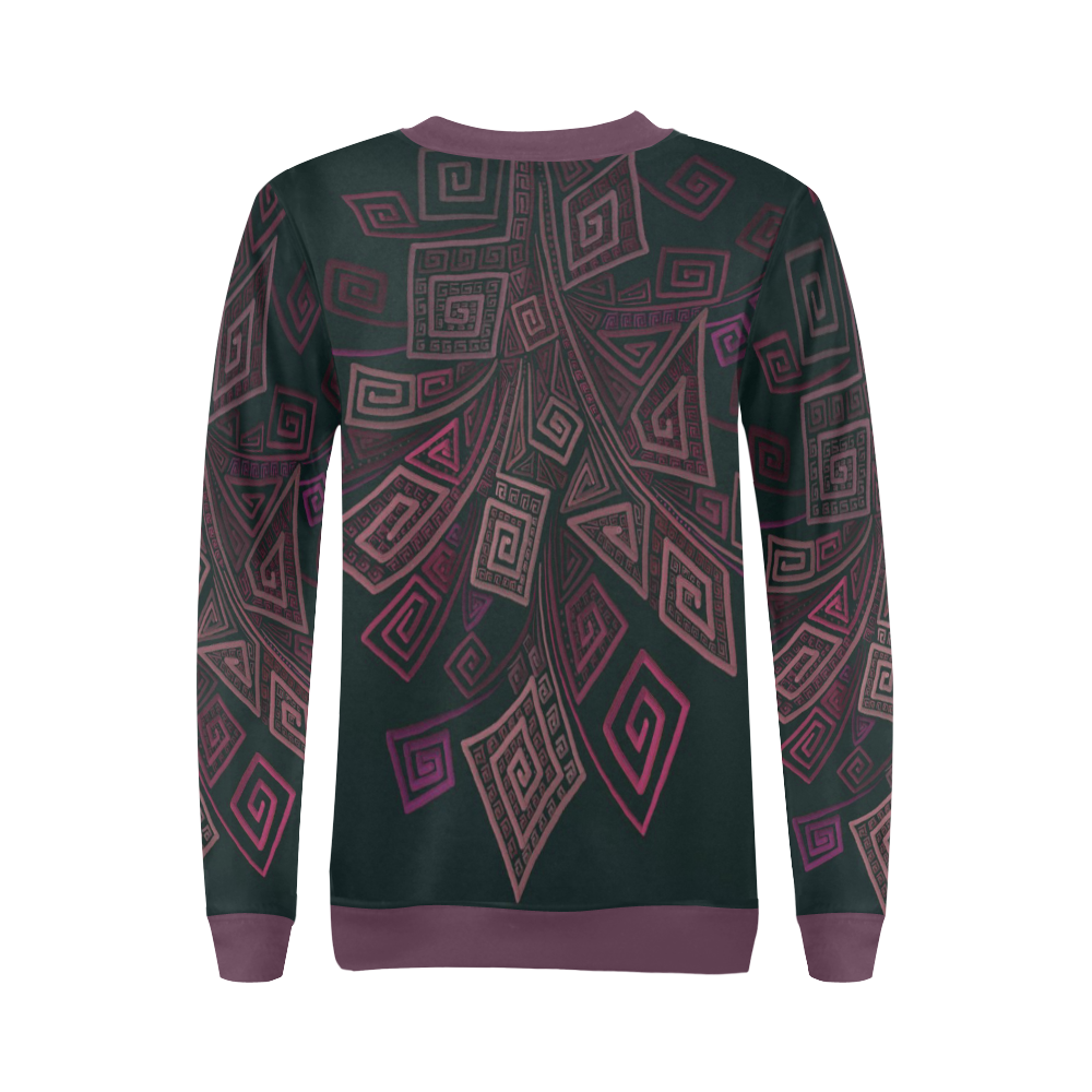 Psychedelic 3D Square Spirals - pink and orange All Over Print Crewneck Sweatshirt for Women (Model H18)