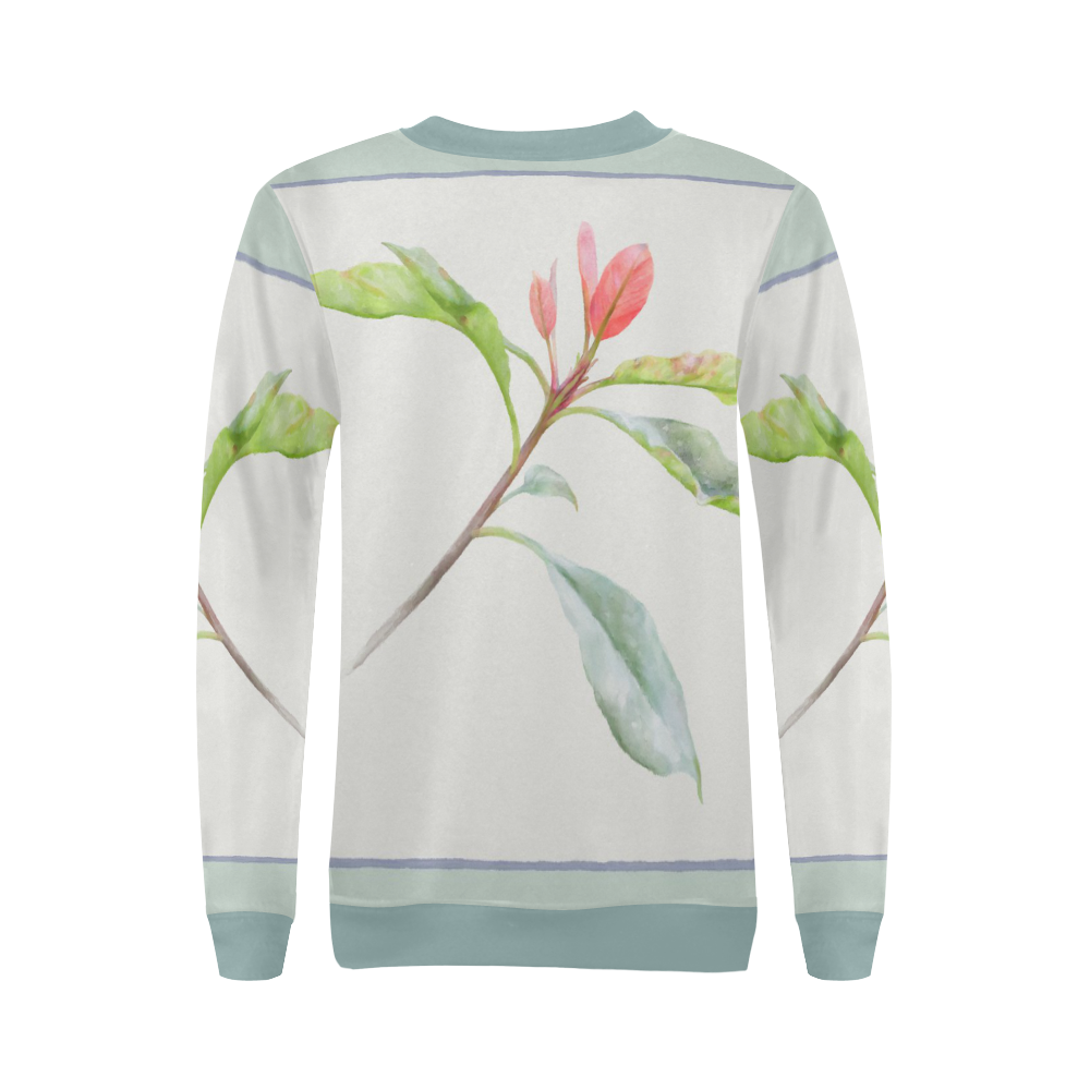 3 colors leaves in frame red blue green. Floral All Over Print Crewneck Sweatshirt for Women (Model H18)