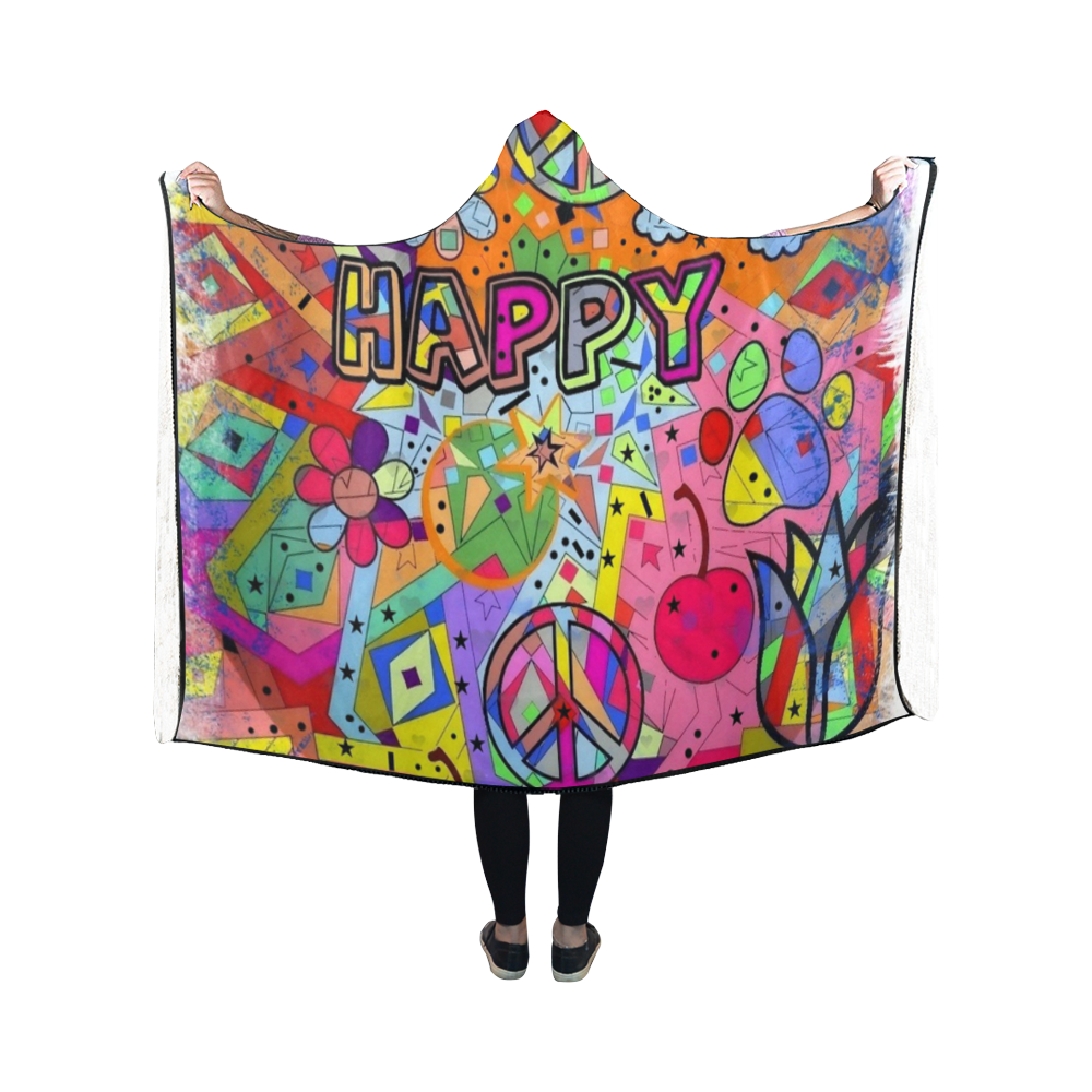 Happy Popart by Nico Bielow Hooded Blanket 50''x40''