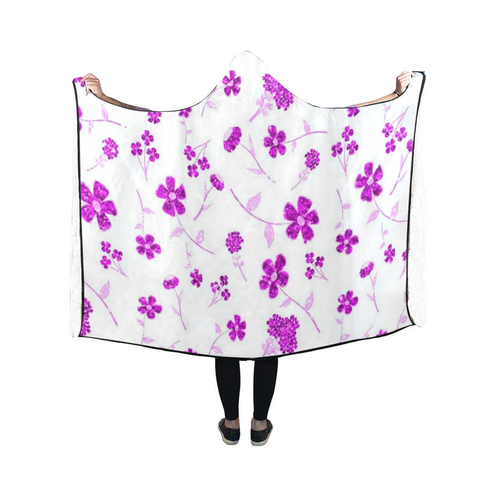 sweet shiny floral pink Hooded Blanket 50''x40''