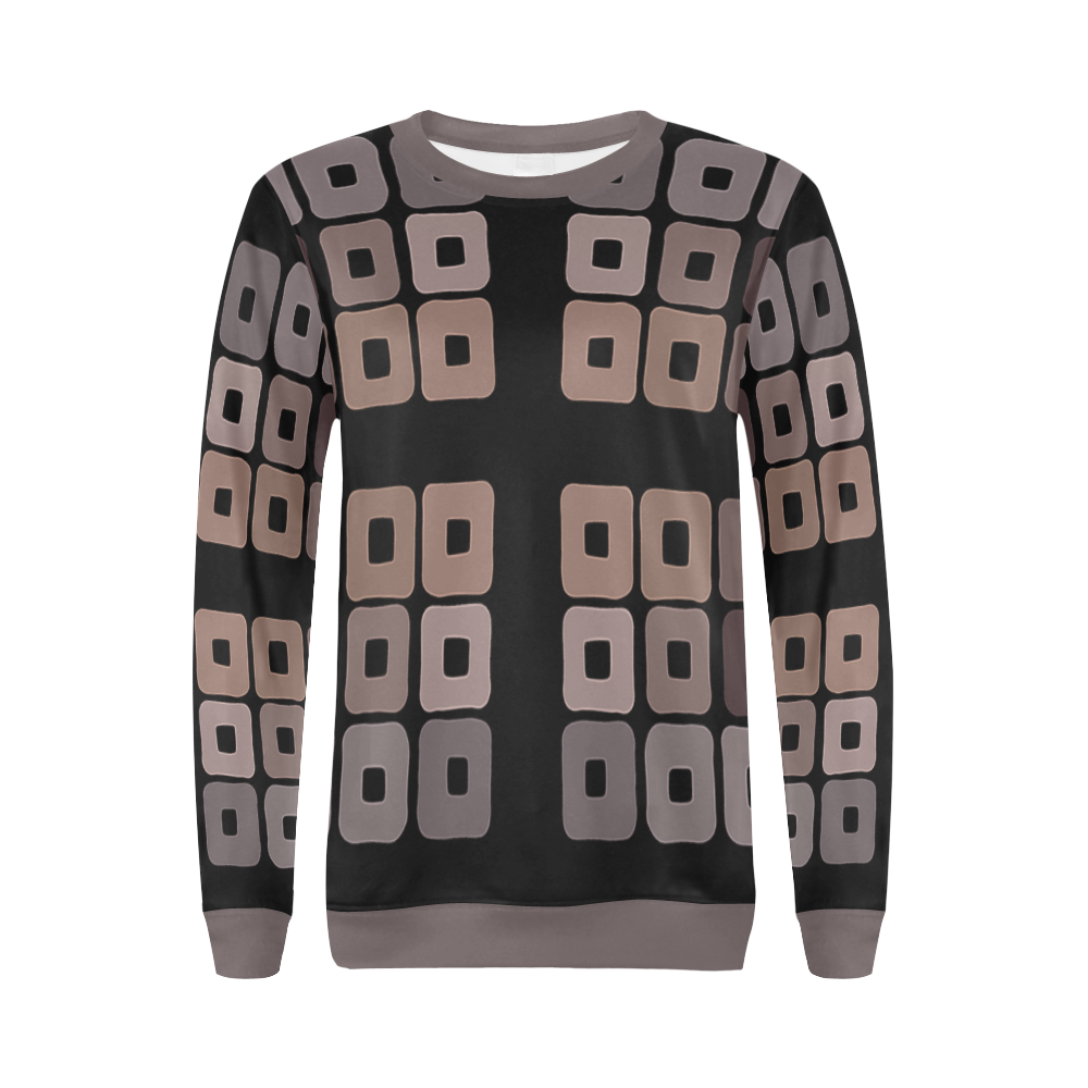 All shades of coffee - Brown squared pattern. All Over Print Crewneck Sweatshirt for Women (Model H18)