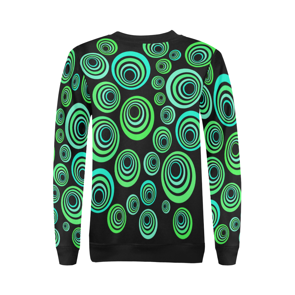 Crazy Fun Neon Blue & Green retro pattern All Over Print Crewneck Sweatshirt for Women (Model H18)