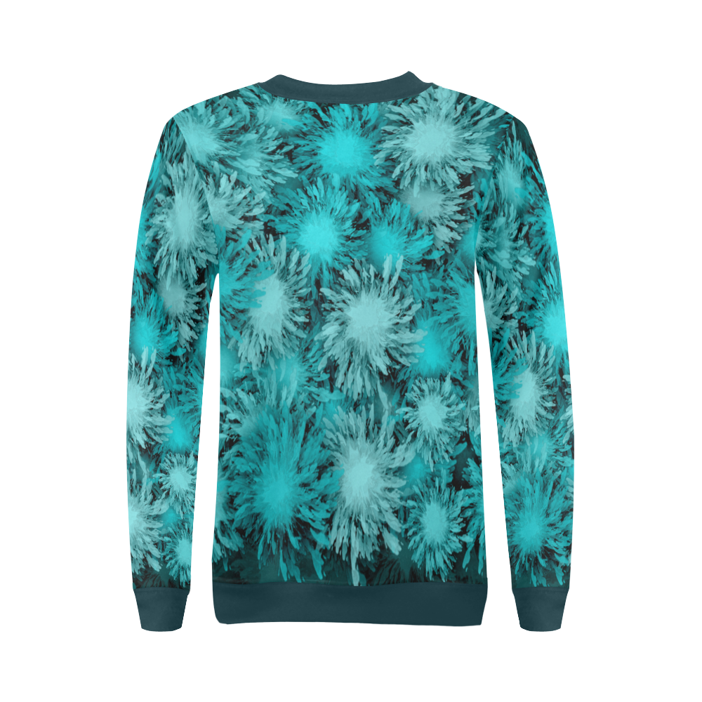 Abstract Turquoise frosty flowers, pattern All Over Print Crewneck Sweatshirt for Women (Model H18)