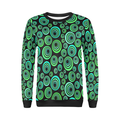 Crazy Fun Neon Blue & Green retro pattern All Over Print Crewneck Sweatshirt for Women (Model H18)