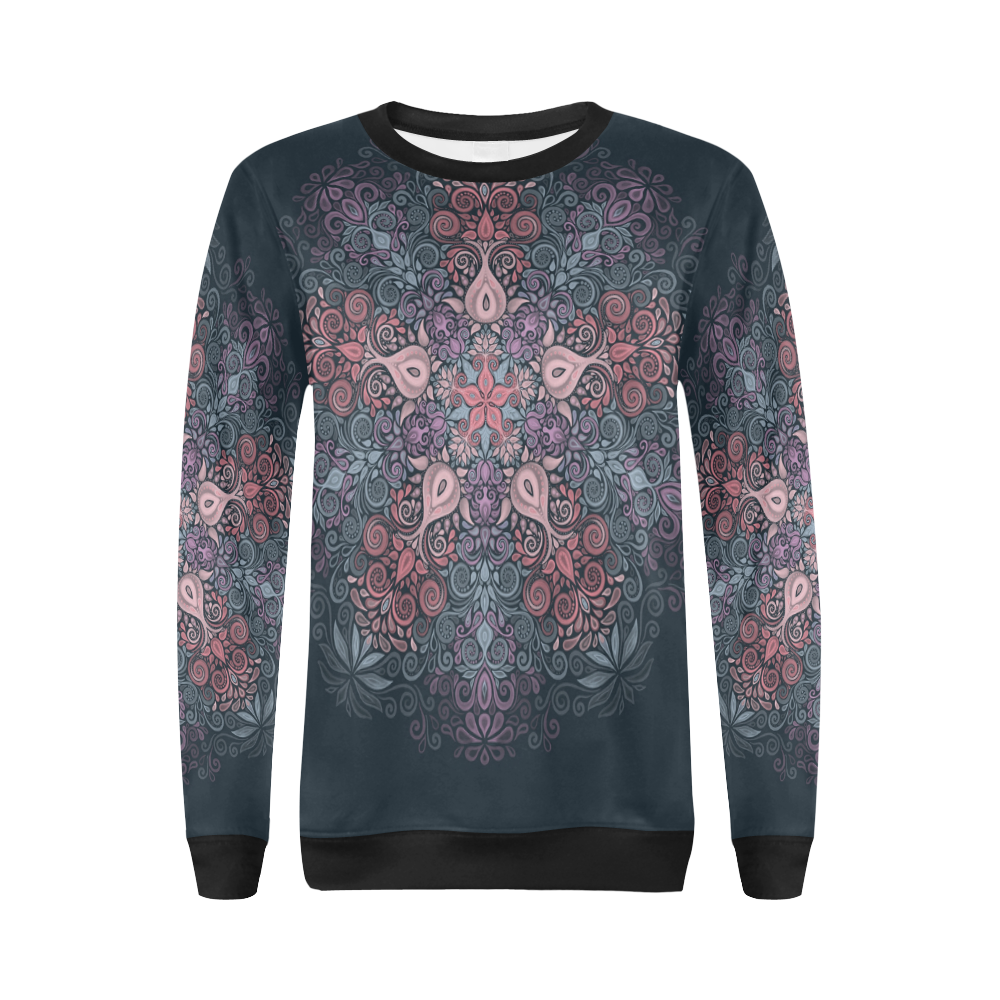 Baroque Garden Watercolor Mandala, pastels All Over Print Crewneck Sweatshirt for Women (Model H18)