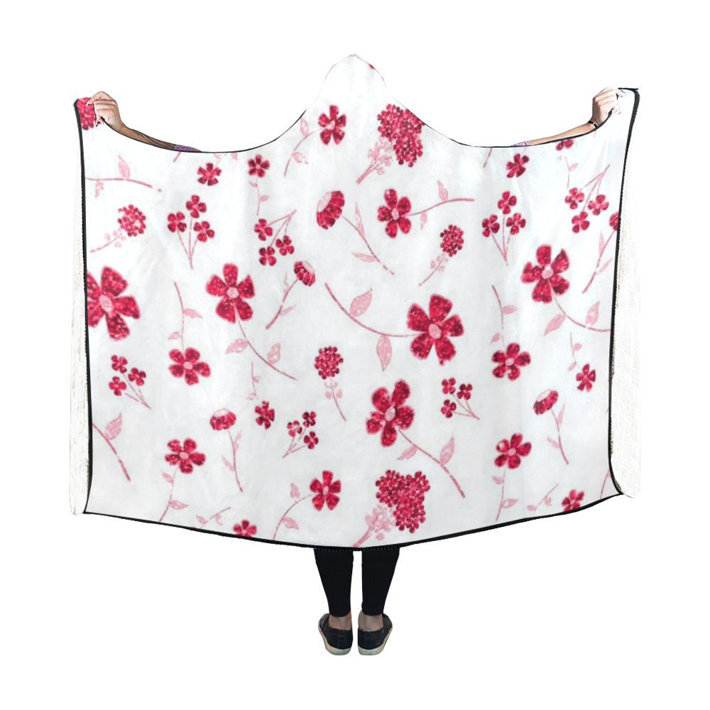 sweet shiny floral red Hooded Blanket 60''x50''