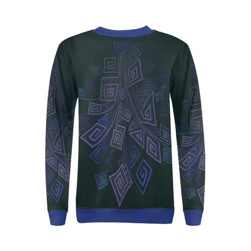 Psychedelic 3D Square Spirals - blue and purple All Over Print Crewneck Sweatshirt for Women (Model H18)