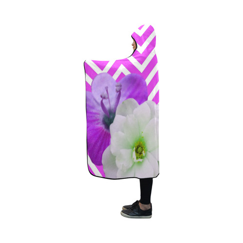 chevron Flower mix lilac Hooded Blanket 50''x40''