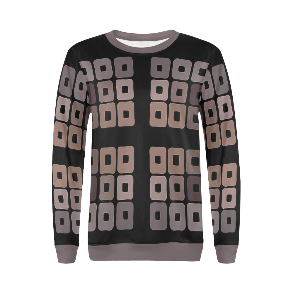 All shades of coffee - Brown squared pattern. All Over Print Crewneck Sweatshirt for Women (Model H18)