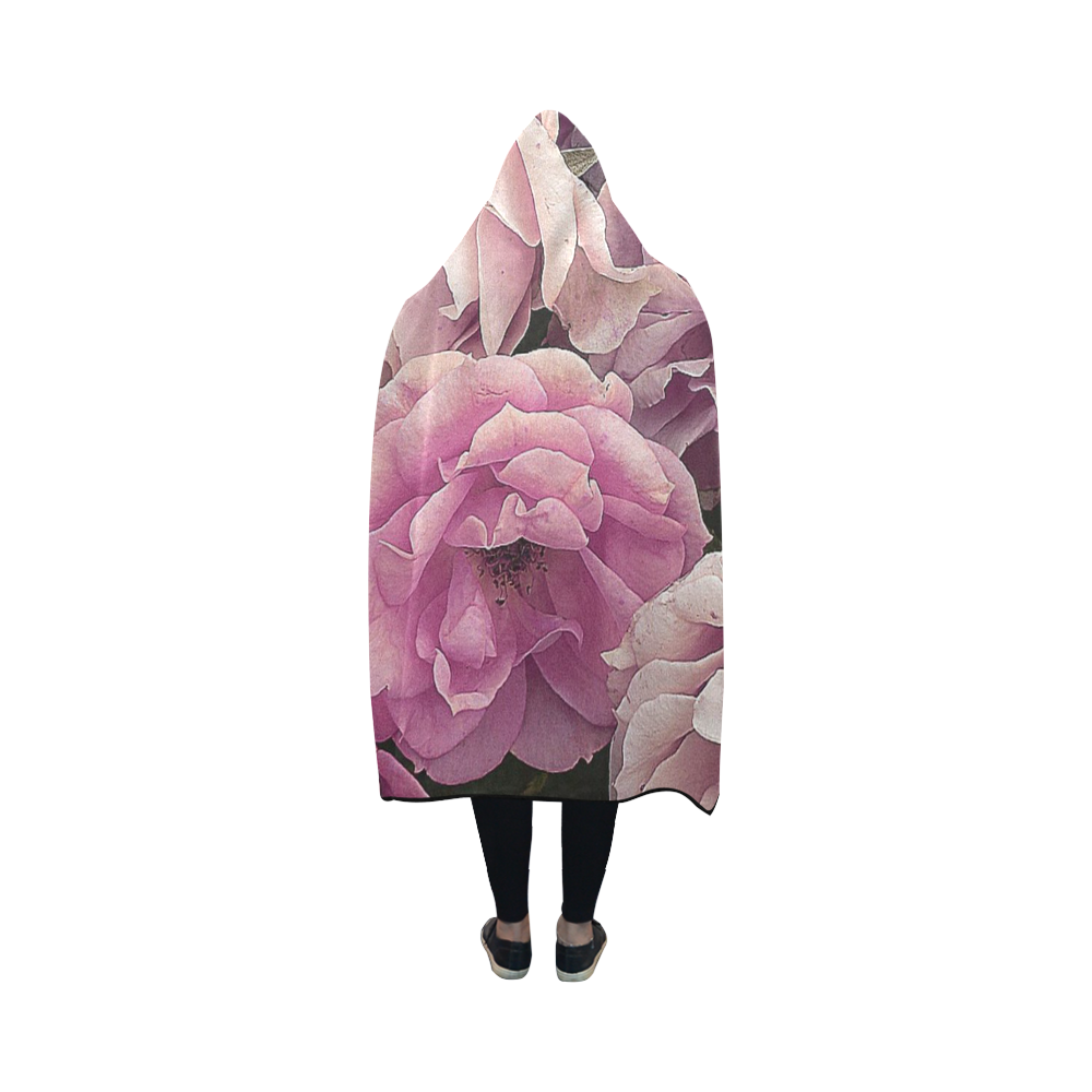 great garden roses pink Hooded Blanket 50''x40''