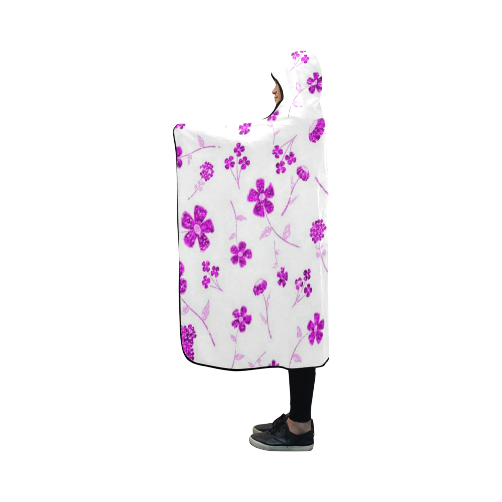 sweet shiny floral pink Hooded Blanket 50''x40''
